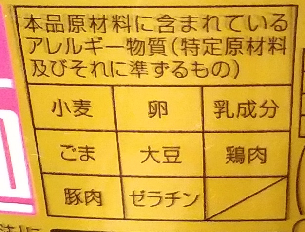 画像：東洋水産のマルちゃん正麺 カップ もやし&背脂 醤油豚骨のアレルゲン表示