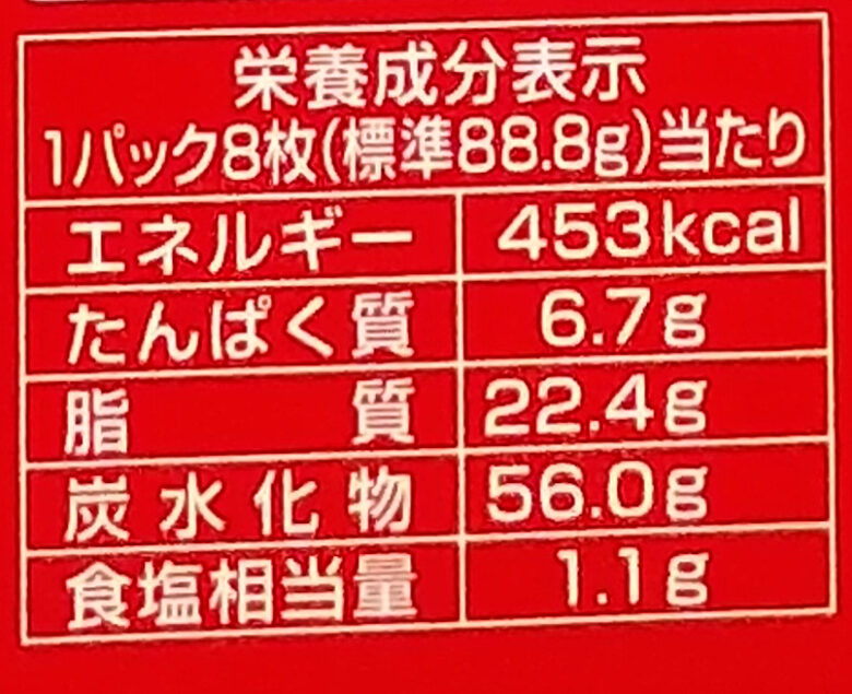 画像：ヤマザキビスケットのノアール 贅沢バニラクリームの栄養成分表示